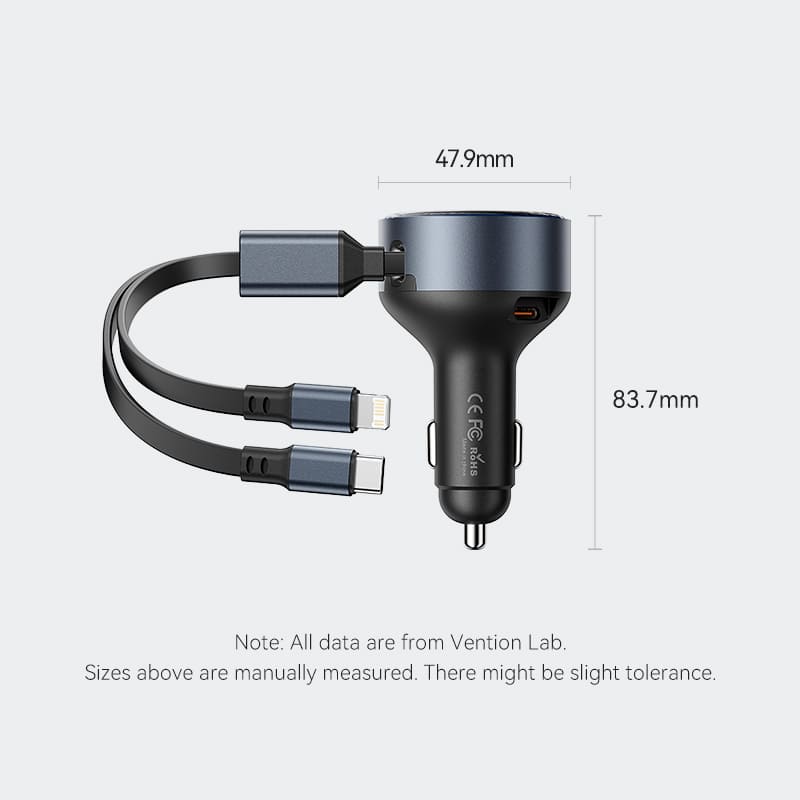 Three-Port USB-C + USB-C/Lightning (30W + 30W/27W) Car Charger