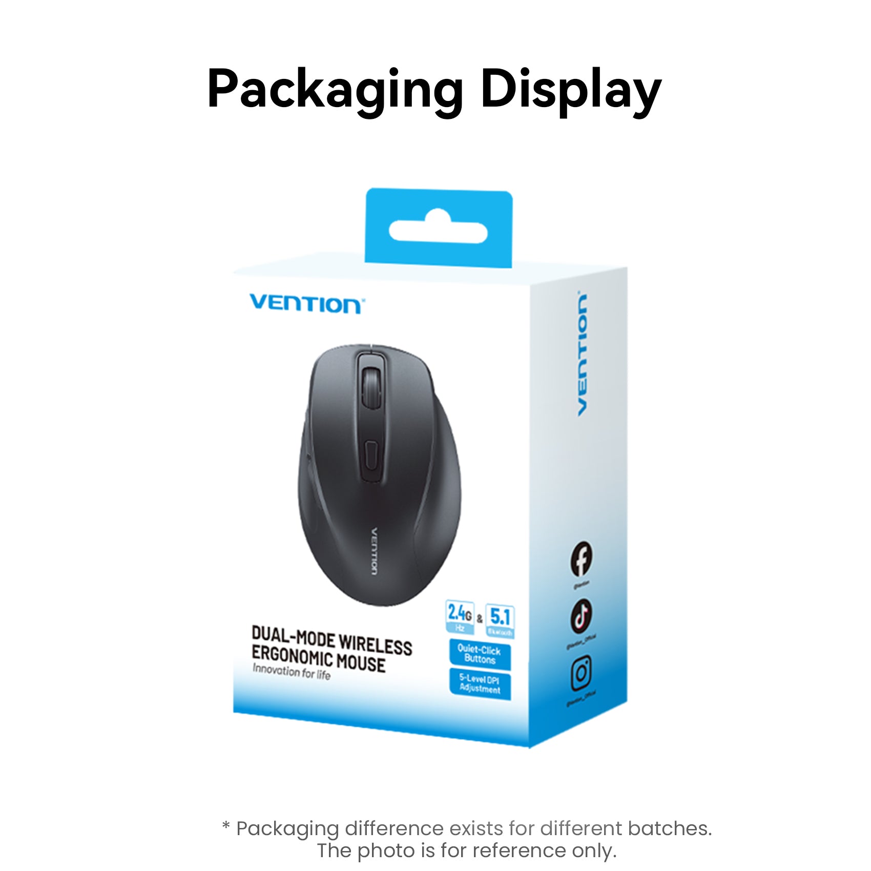 Vention 6-Button 2.4GHz + Bluetooth 5.1 Wireless Ergonomic Mouse Black Silent Type