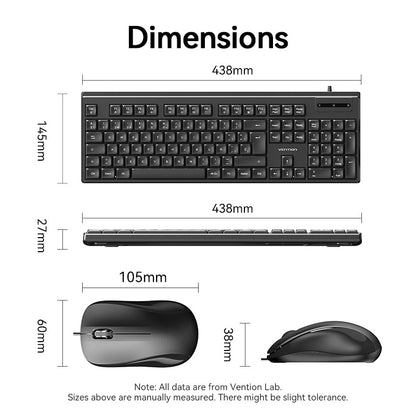 Vention USB Kablolu Tam Boyutlu Sessiz Klavye ve Fare Kombinasyonu Siyah İnce Tip - İspanyolca Düzeni