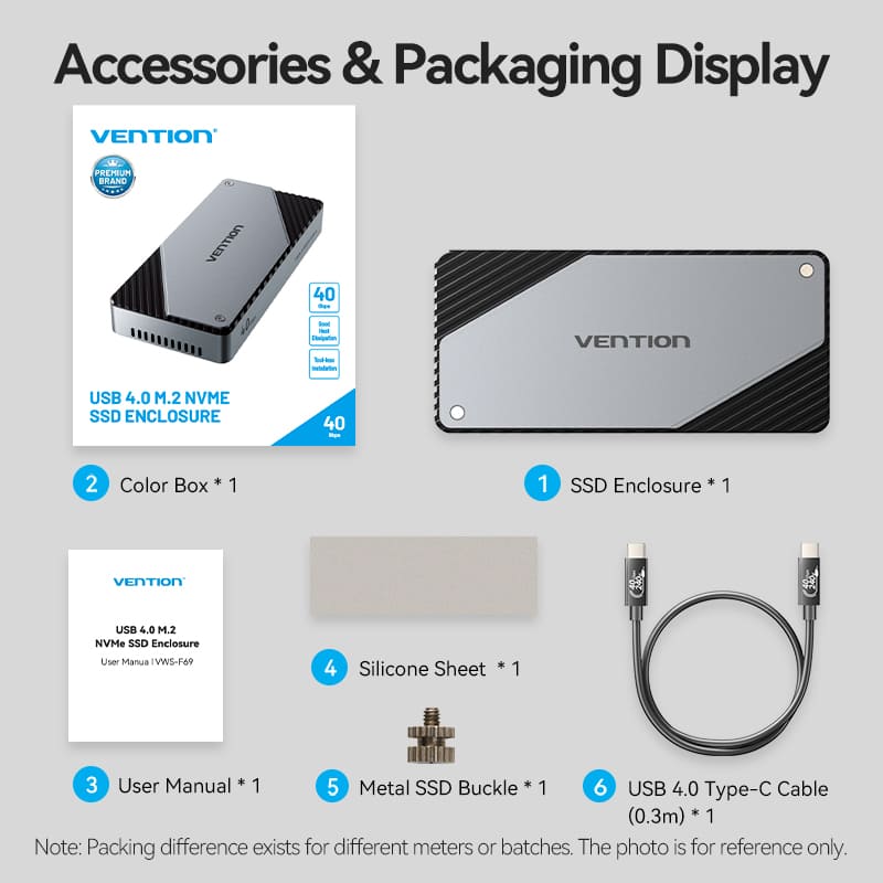 Vention USB 4.0 M.2 NVMe SSD Enclosure (USB 4.0 Type-C) Gray Aluminum Alloy Type