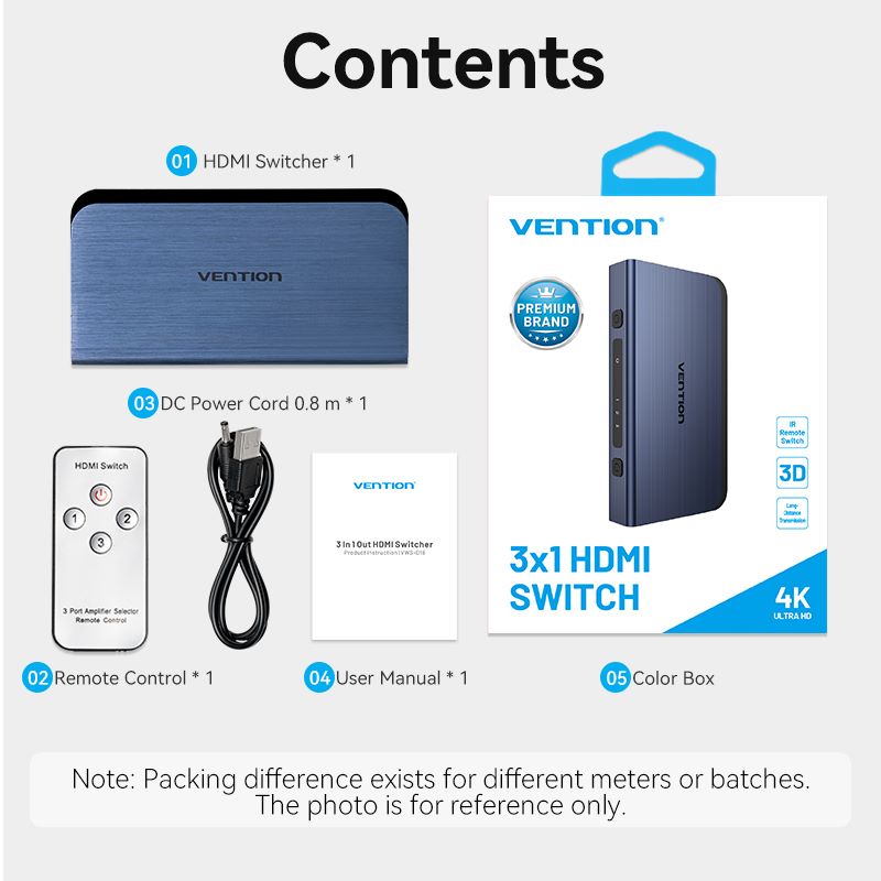 FeinTech VSW03102 HDMI Switch 3 In 1 Out | 4K 60Hz | Auto-Switching FeinTech VSW03102 HDMI Switch 3 In 1 Out | 4K 60Hz | Auto-Switching