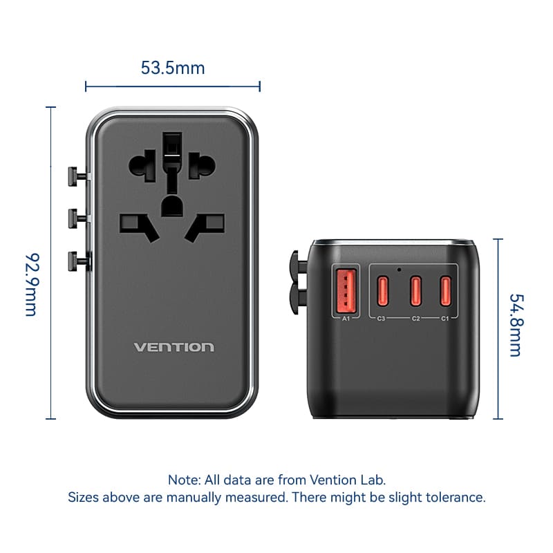 4-Port USB (C + C + C + A) GaN Universal Travel Adapter (100W/100W/20W/18W) Black