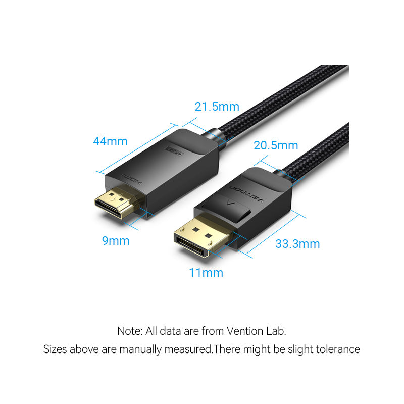Vention cotton Braided 4K DP Male to HDMI-A Male HD Cable