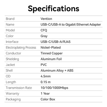 <tc>Vention</tc> Adaptor USB-C/USB-A ke Gigabit Ethernet