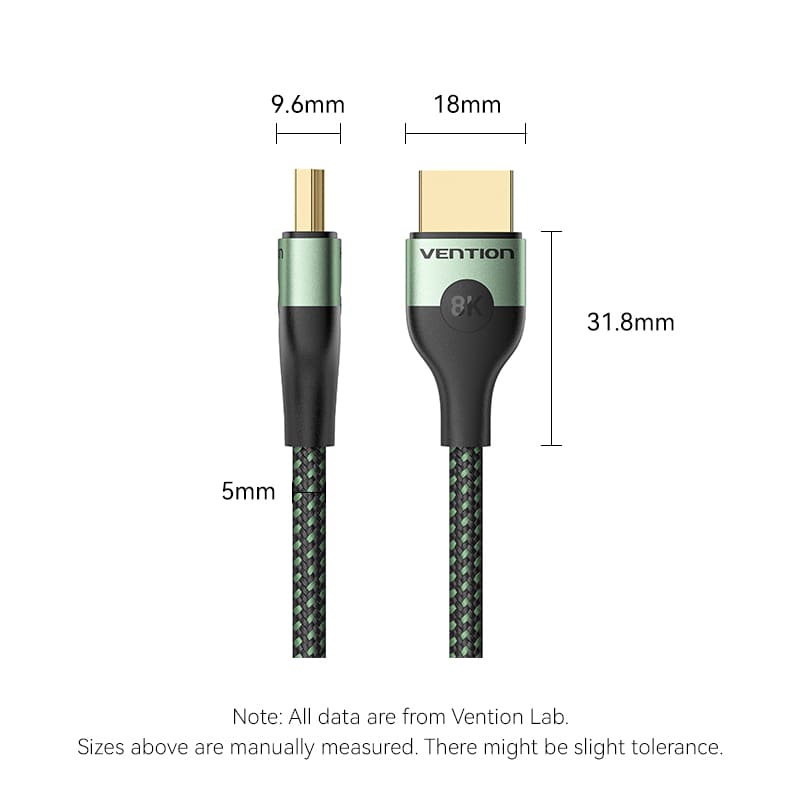 Cotton Braided Ultra Thin HDMI-A Male to Male HD Cable 8K Green Aluminum Alloy Type