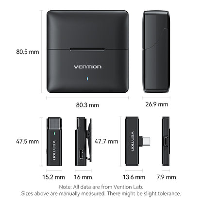 USB-C 2-Pack Wireless Lavalier Microphone with Charging Case Black Type