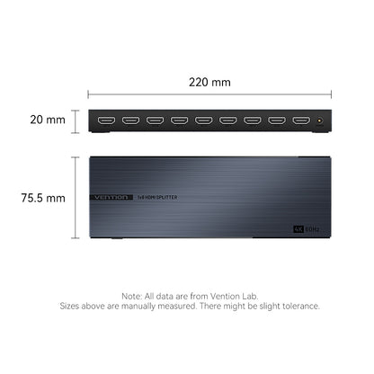 Vention 1-In &  8 Çıkışlı HDMI™ Dağıtıcı 4K@60Hz Black Alüminyum Alaşım Tipi AB Standardı