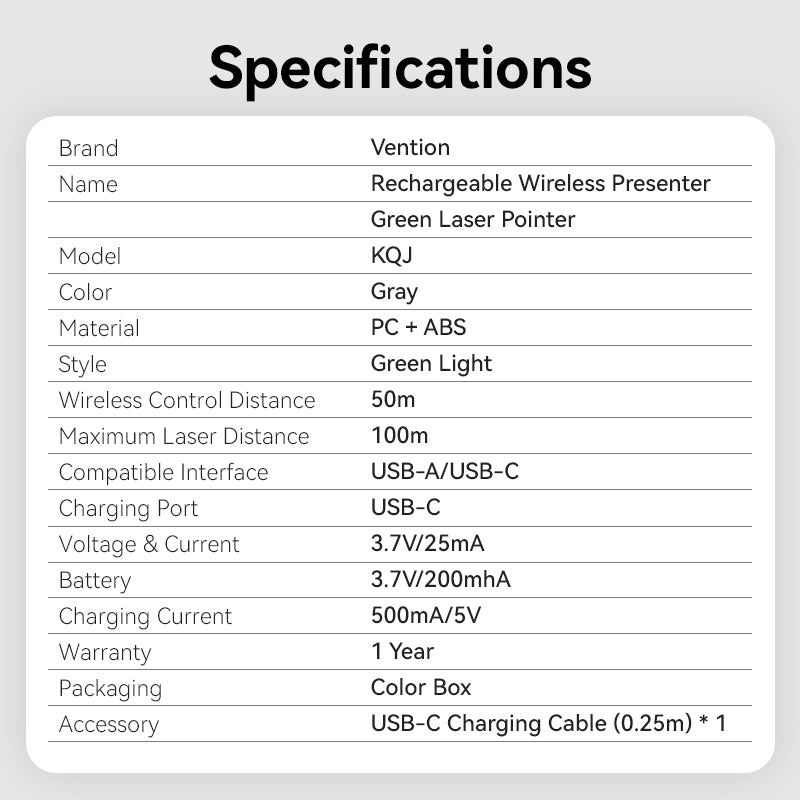 Vention Wireless PowerPoint Presentation Clicker with Green Laser Pointer
