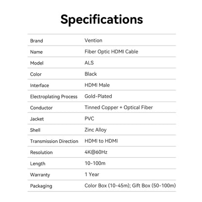Vention 4K Fiber Optic HDMI™ Male to Male Cable - Vention