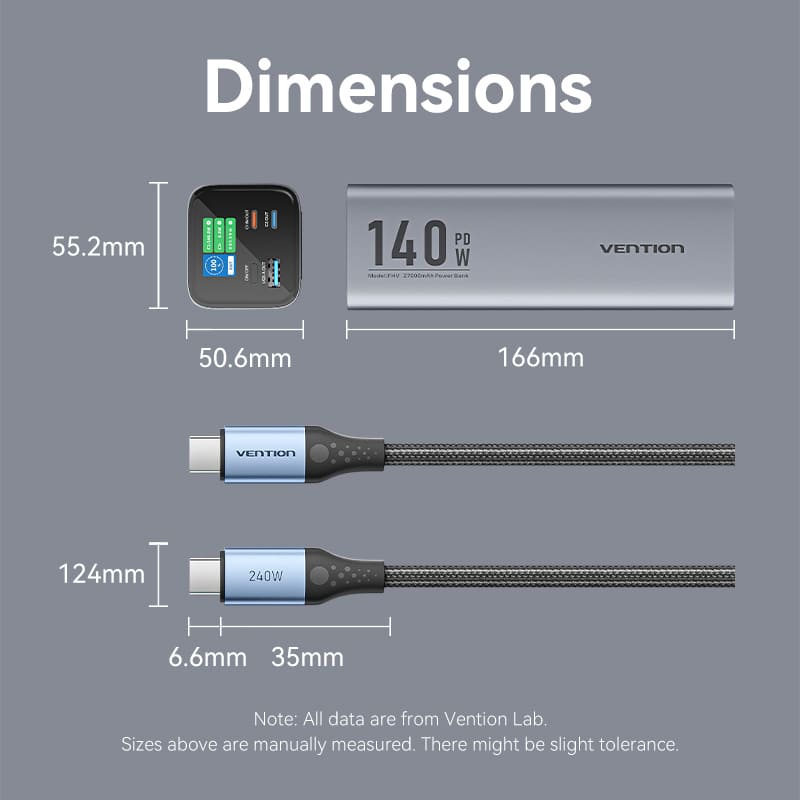 27000mAh Power Bank (USB-C + USB-C + USB-A + USB-A) 140W Gray LED Display Type