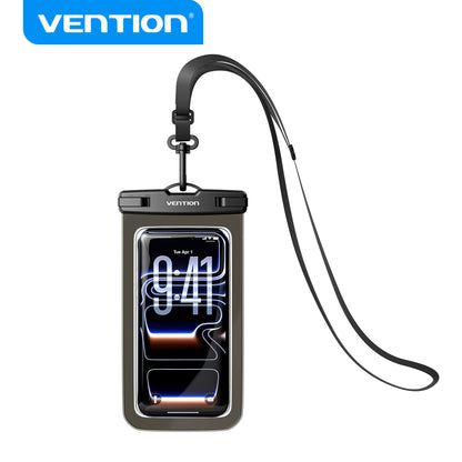<tc>Vention</tc> Funda transparente impermeable para teléfono de 7,2 pulgadas con cierre de seguridad, color negro.