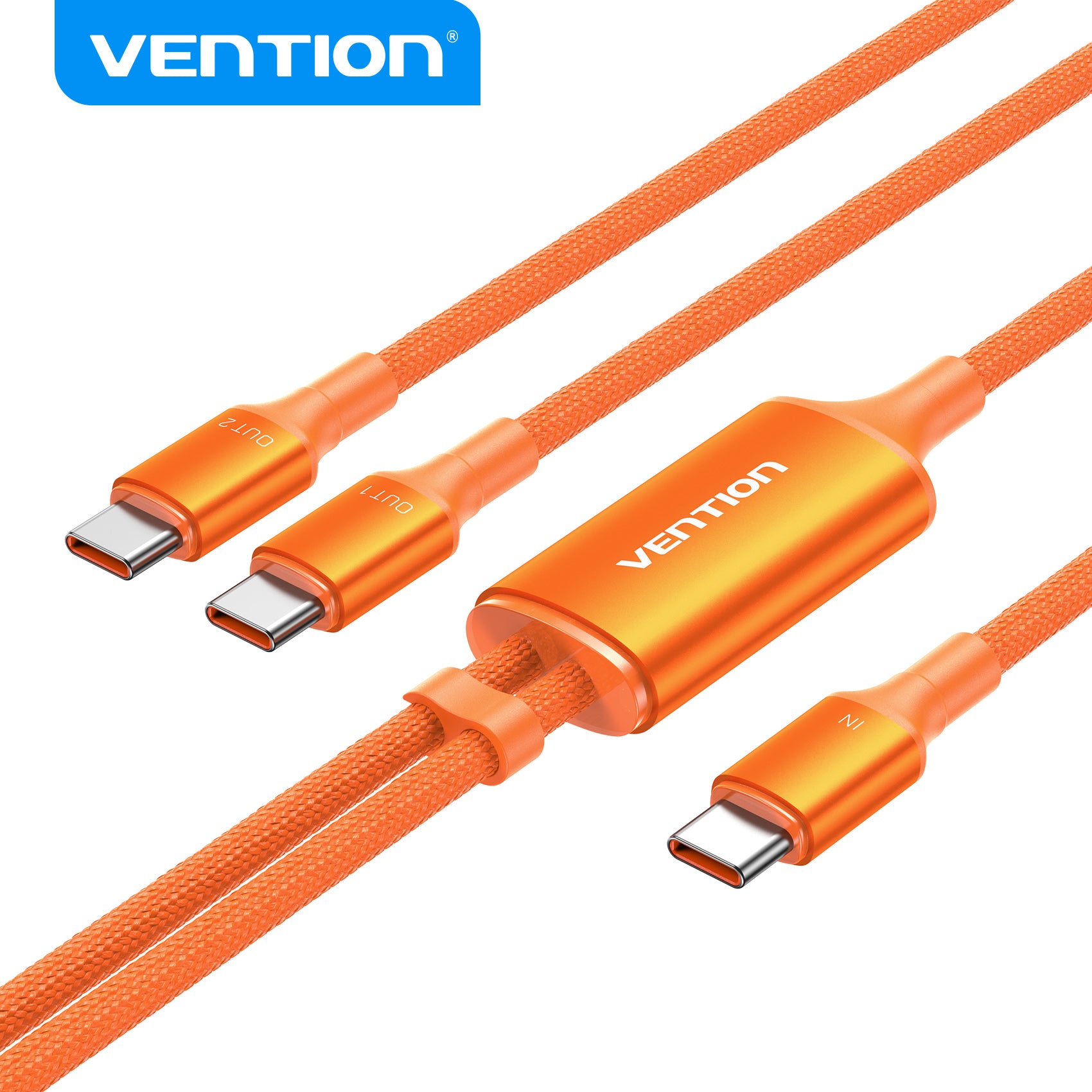 Vention USB 2.0 Type-C Male to 2 Type-C Male 5A Cable Black Aluminum Alloy Type