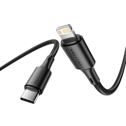 Vention USB 2.0 Tip-C Erkek - Yıldırım Erkek 3A Kablo Siyah PVC Tip