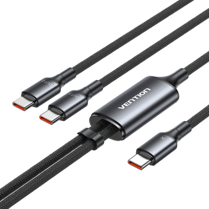 Vention USB 2.0 Tip-C Erkek - 2 Tip-C Erkek 5A Kablo Siyah Alüminyum Alaşımlı Tip