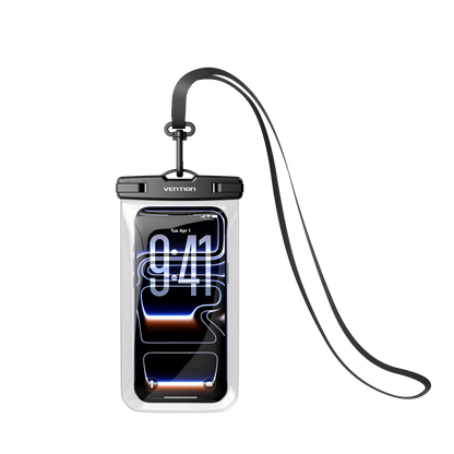 <tc>Vention</tc> Funda transparente impermeable para teléfono de 7,2 pulgadas con cierre de seguridad, color negro.