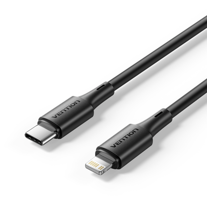 Vention USB 2.0 Tip-C Erkek - Yıldırım Erkek 3A Kablo Siyah PVC Tip