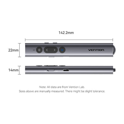 <tc>Vention</tc> Control remoto inalámbrico para presentaciones de PowerPoint con puntero láser verde.