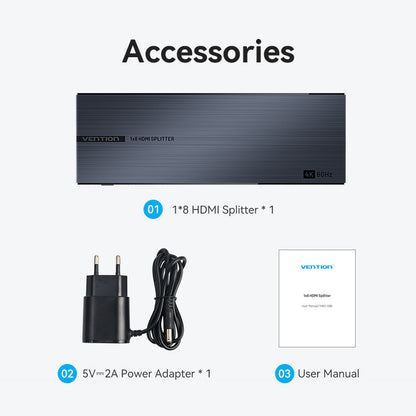 Vention 1-In &  8 Çıkışlı HDMI™ Dağıtıcı 4K@60Hz Black Alüminyum Alaşım Tipi AB Standardı
