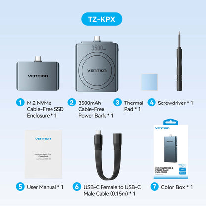 <tc>Vention</tc> Carcasa para SSD M.2 NVMe sin cables + batería externa de 3500 mAh