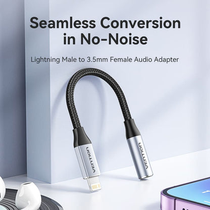 Vention Cotton Braided Lightning Male to 3.5MM Earphone Jack Adapter Aluminum Alloy Type