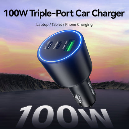 <tc>Vention</tc> Chargeur de voiture à trois ports USB C+C+A (100 W + 30 W + 18 W) en ABS noir