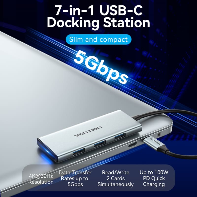 USB-C to HDMI/USB 3.0x3/SD/TF/PD Docking Station 0.15M Gray Aluminum Alloy Type