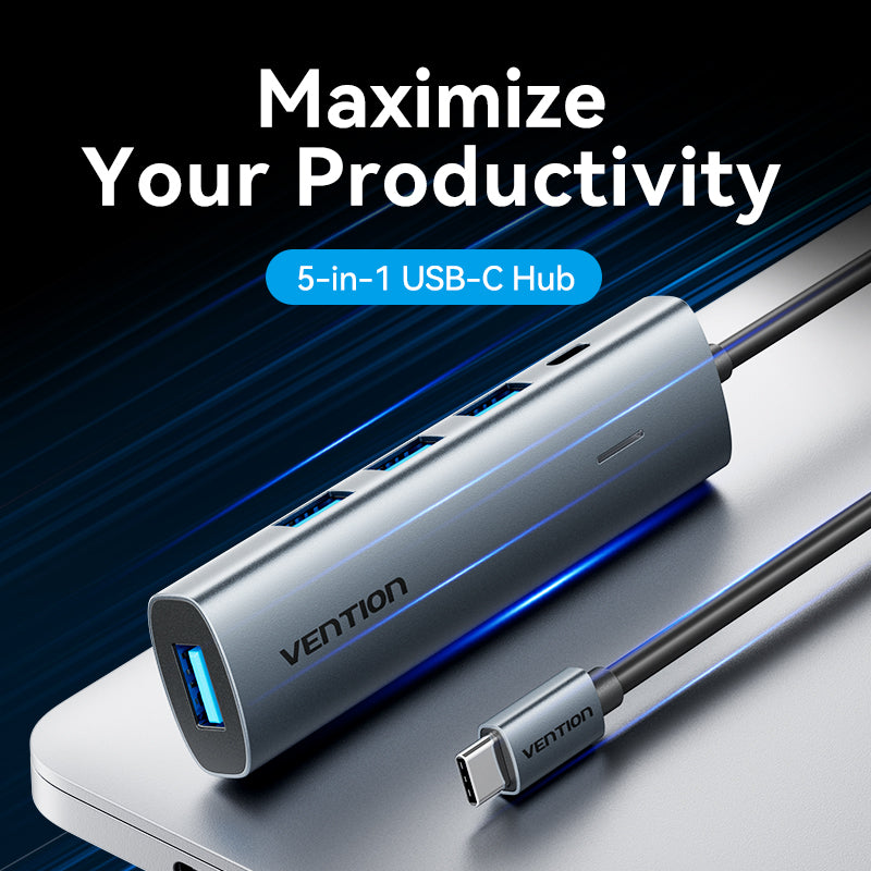 USB-C to USB 3.0*4/USB-C Hub 0.15M Gray Aluminum Alloy Type