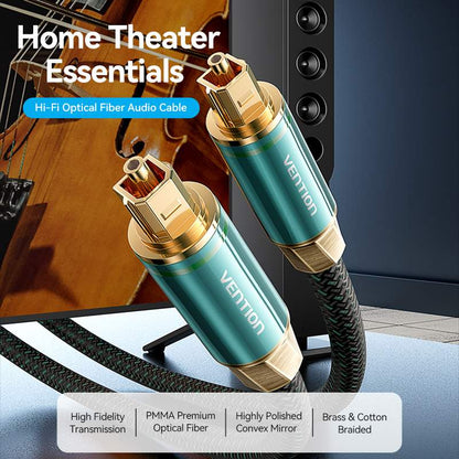 Vention Cotton Braided Optical Fiber Audio Cable 1/1.5/2/3/5/10M Green Copper Type