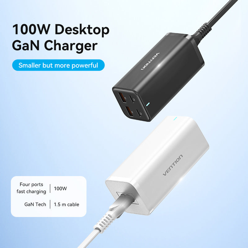 4 端口 USB (C + C + A + A) GaN 充电器 (100W/100W/18W/18W) 欧盟/美国/英国插头 白色