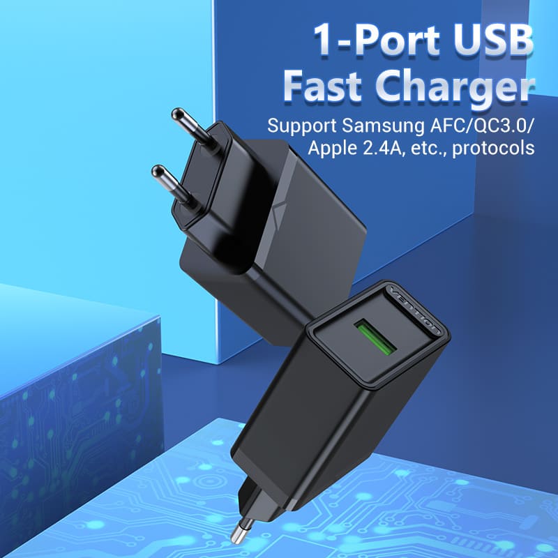 1-port USB Wall Charger(18W) EU-Plug Black