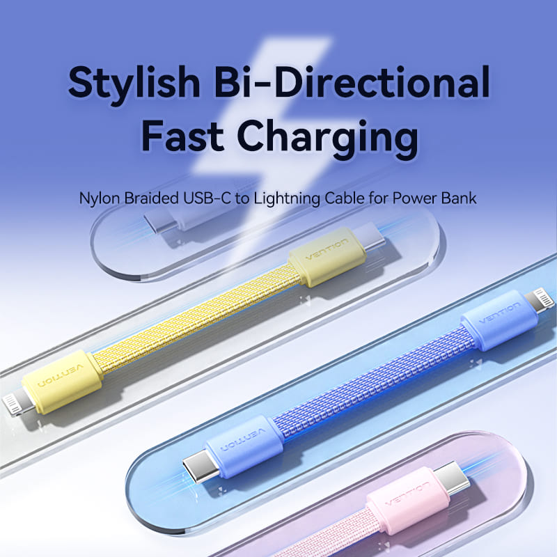 Bi-Directional Charging Cable 11CM for 5000mAh Power Bank (USB-C + Lightning) 20W  Light Indicator Display Type