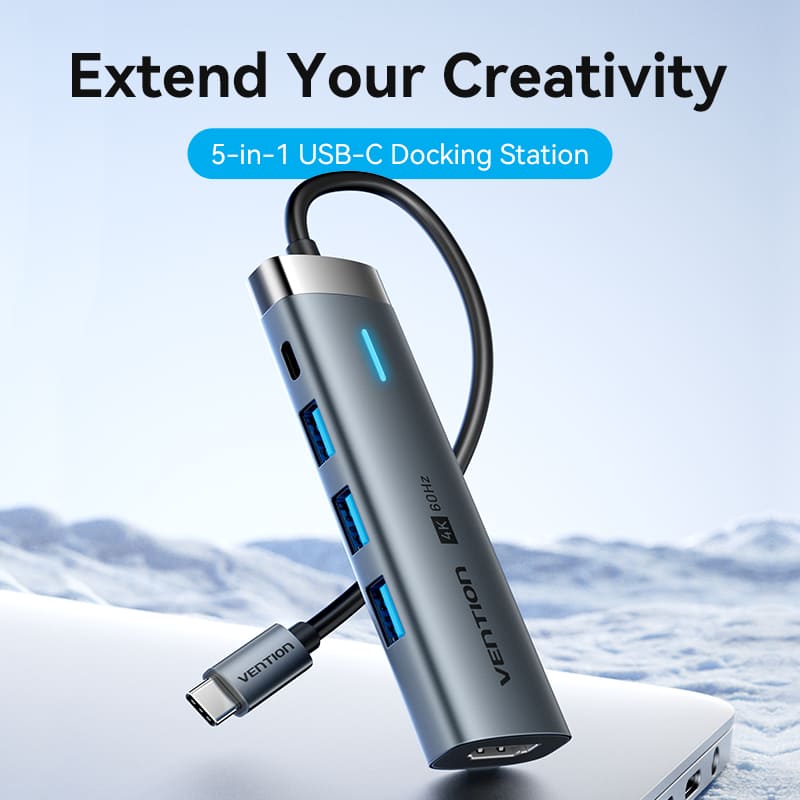 USB-C to HDMI/USB 3.0*3/USB 3.2 Gen 1 Type-C/PD Docking Station 0.15M Gray Aluminum Alloy Type