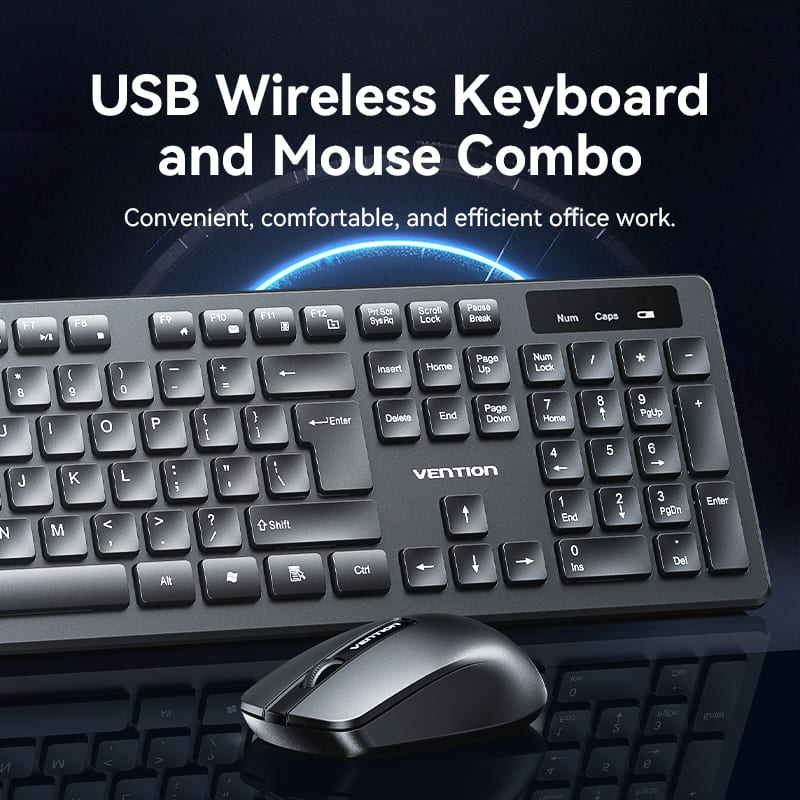 Wireless Full-Sized Keyboard and Mouse Combo with Mouse Pad Black Slim Type