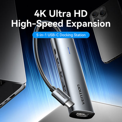 <tc>Vention</tc> USB-C 转 HDMI/USB 3.0*3/PD 扩展坞 0.15M 灰色铝合金型