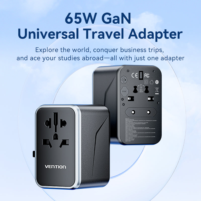 4-Port USB (C + C + A + A) GaN Universal Travel Adapter (65W/65W/60W/5W) Black