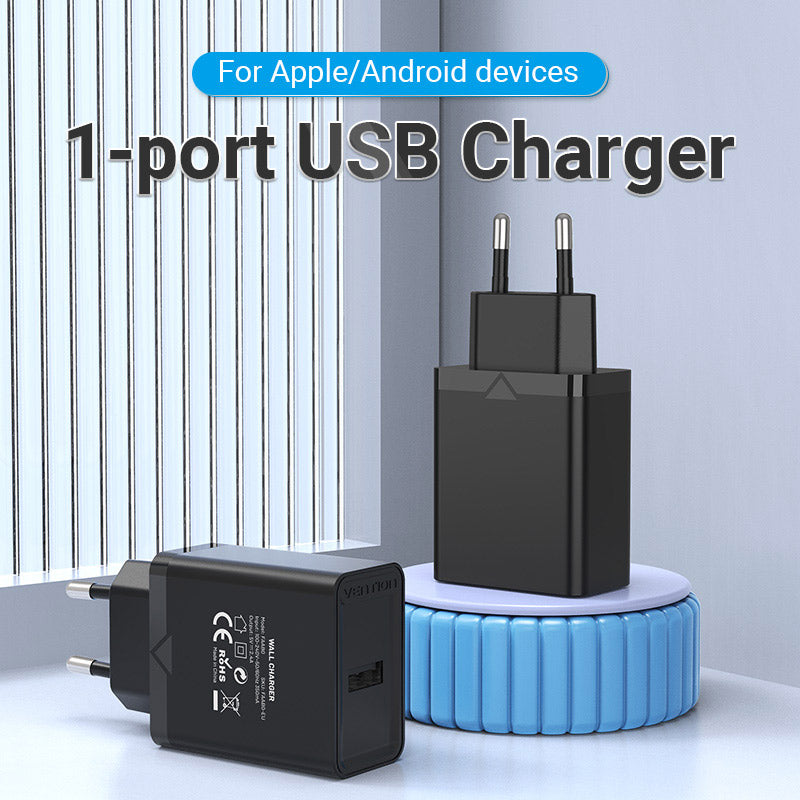 Cargador de pared USB de 1 puerto (12 W) con enchufe UE