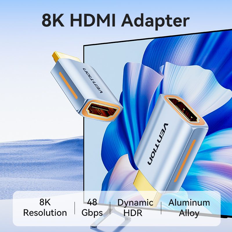 Адаптер HDMI «папа-мама» 8K, тип из серого алюминиевого сплава