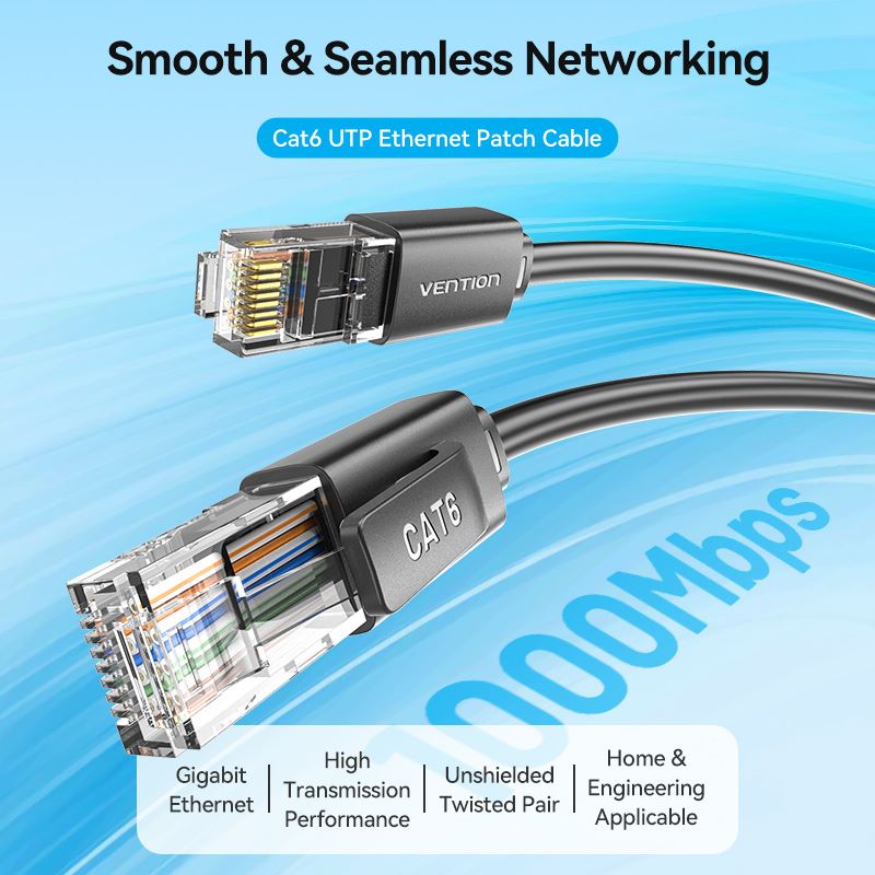 Cable de conexión UTP Cat6 0,5/1/1,5/2/3/5/8/10M negro