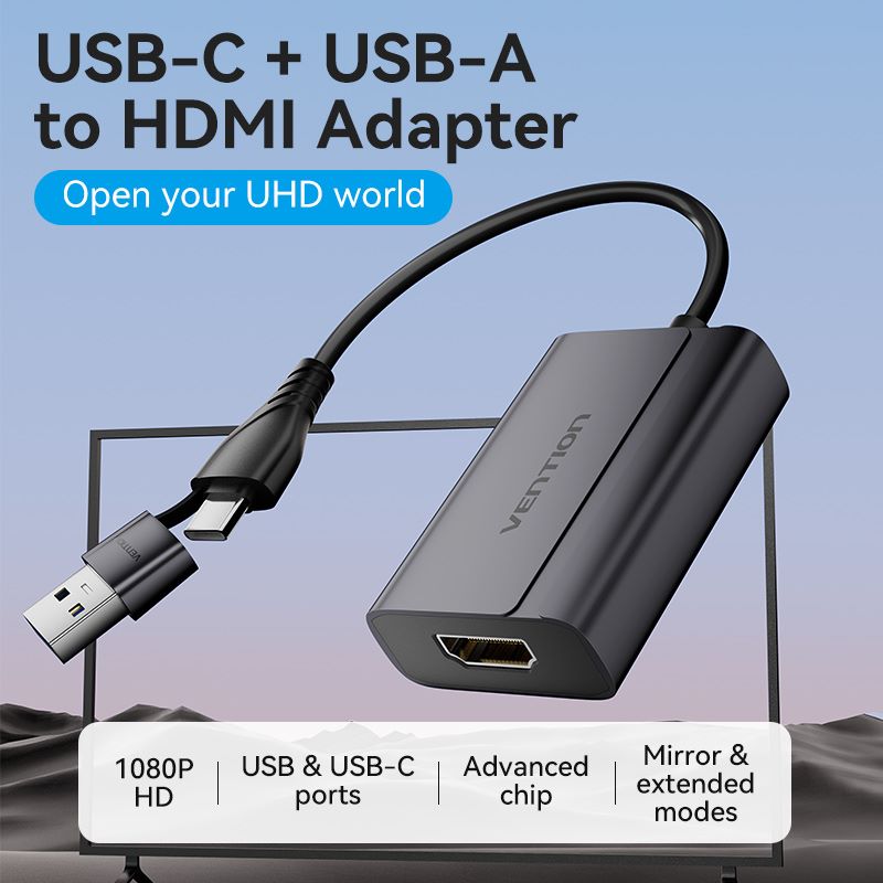 USB-C + USB-A to HDMI Adapter 0.15M Gray Aluminium Alloy Type