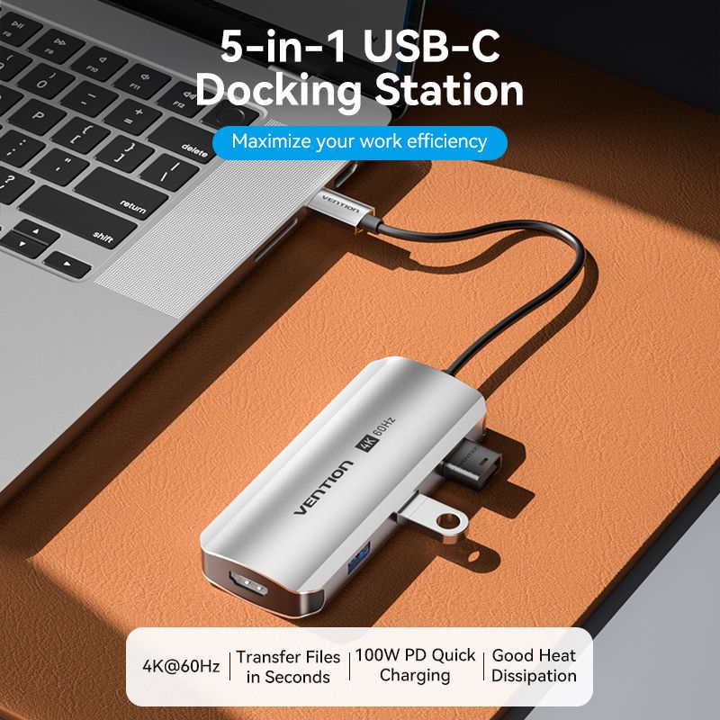 USB-C-zu-HDMI/USB 3.0 x3/PD-Dockingstation, 0,15 m, graue Aluminiumlegierung