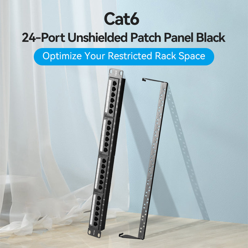 24-Port Cat6 Unshielded Patch Panel Black