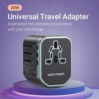 <tc>Vention</tc> 3端口USB（C+C+A）万能旅行适配器（20W/18W/18W）