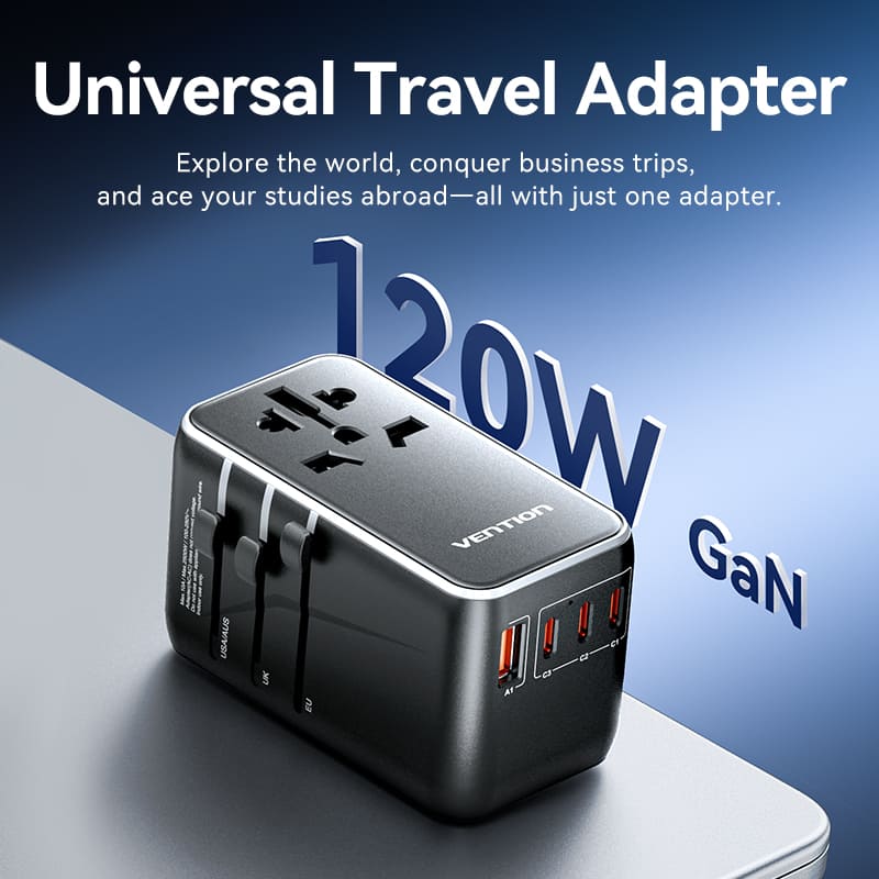 4-Port USB (C + C + C + A) GaN Universal Travel Adapter (100W/100W/20W/18W) Black