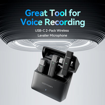 USB-C 2-Pack Wireless Lavalier Microphone with Charging Case Black Type