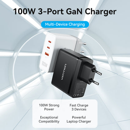 <tc>Vention</tc> Chargeur GaN USB 3 ports (C+C+A) (100 W/100 W/30 W) prise UE