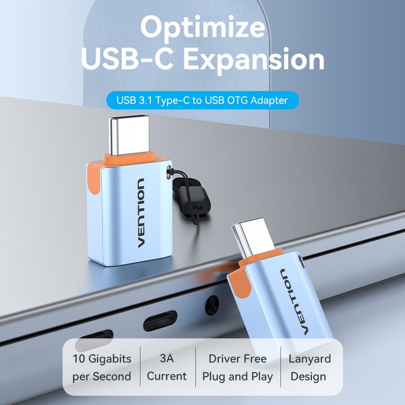 USB 3.1 Typ-C-Stecker auf USB-Buchse, OTG-Adapter mit Umhängeband, graue Aluminiumlegierung