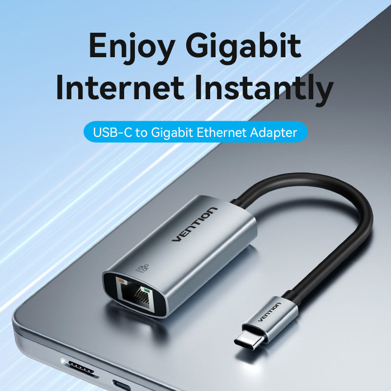 Vention USB-C ke Gigabit Ethernet Adapter Jenis Paduan Aluminium Abu-abu