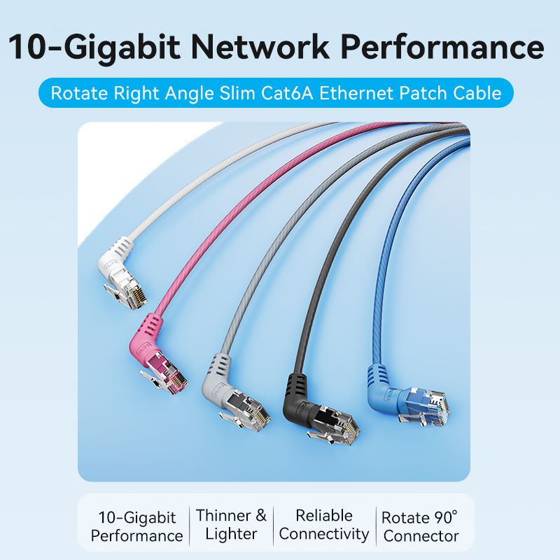 Cable de conexión Ethernet de ángulo recto con rotación UTP Cat6A