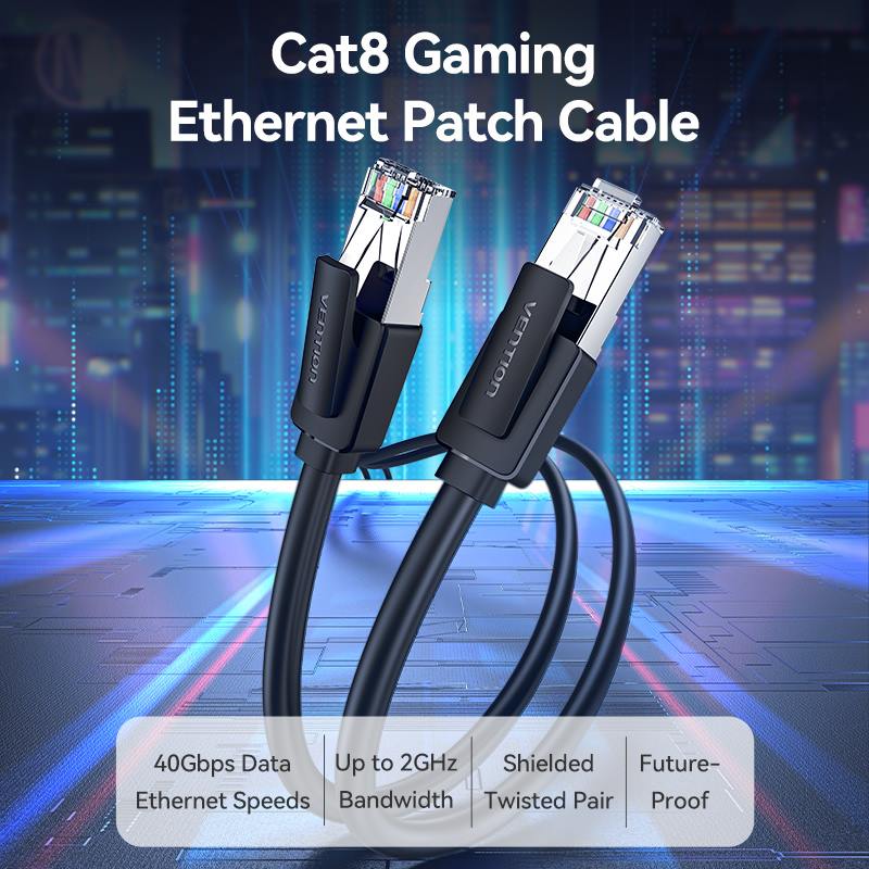 Cable de conexión SFTP Cat8 0,5/1/1,5/2/3/5/8/10/12/15/20M negro