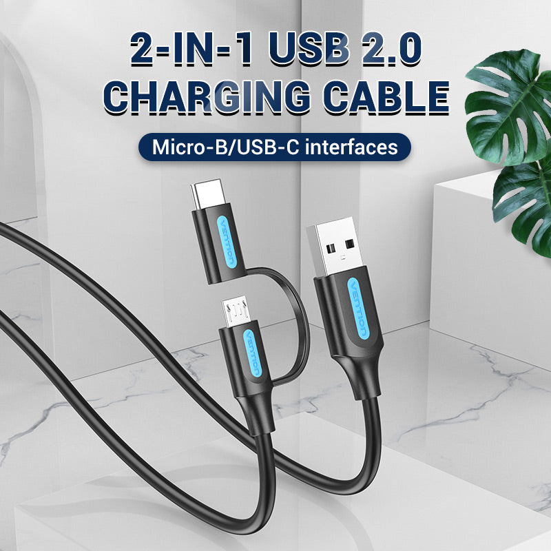 Vention USB 2.0 A Male to 2-in-1 Micro-B&USB-C Male 3A Cable